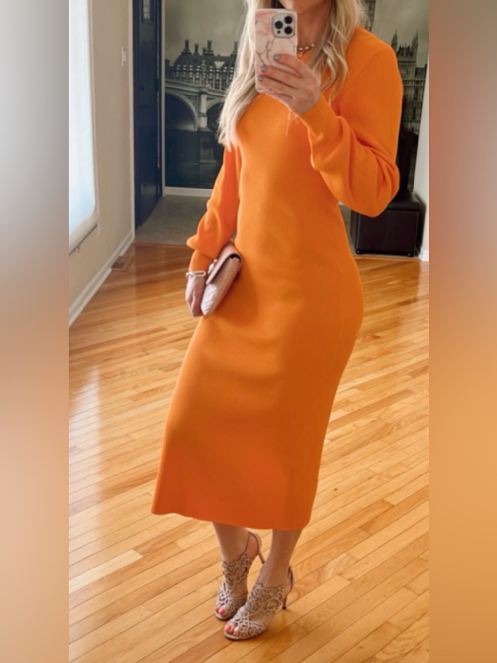 ZARA Classic Orange Long-Sleeve Dress
